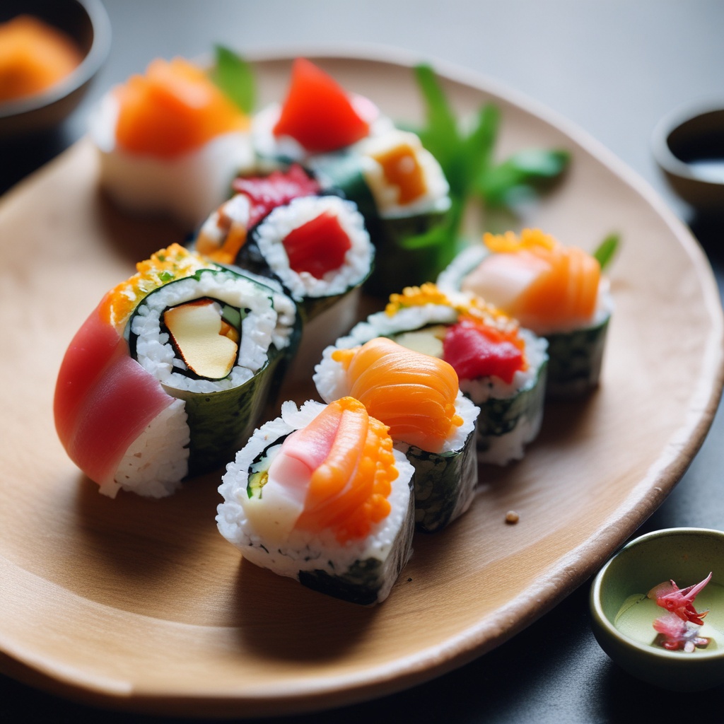 Elegantly prepared sushi rolls